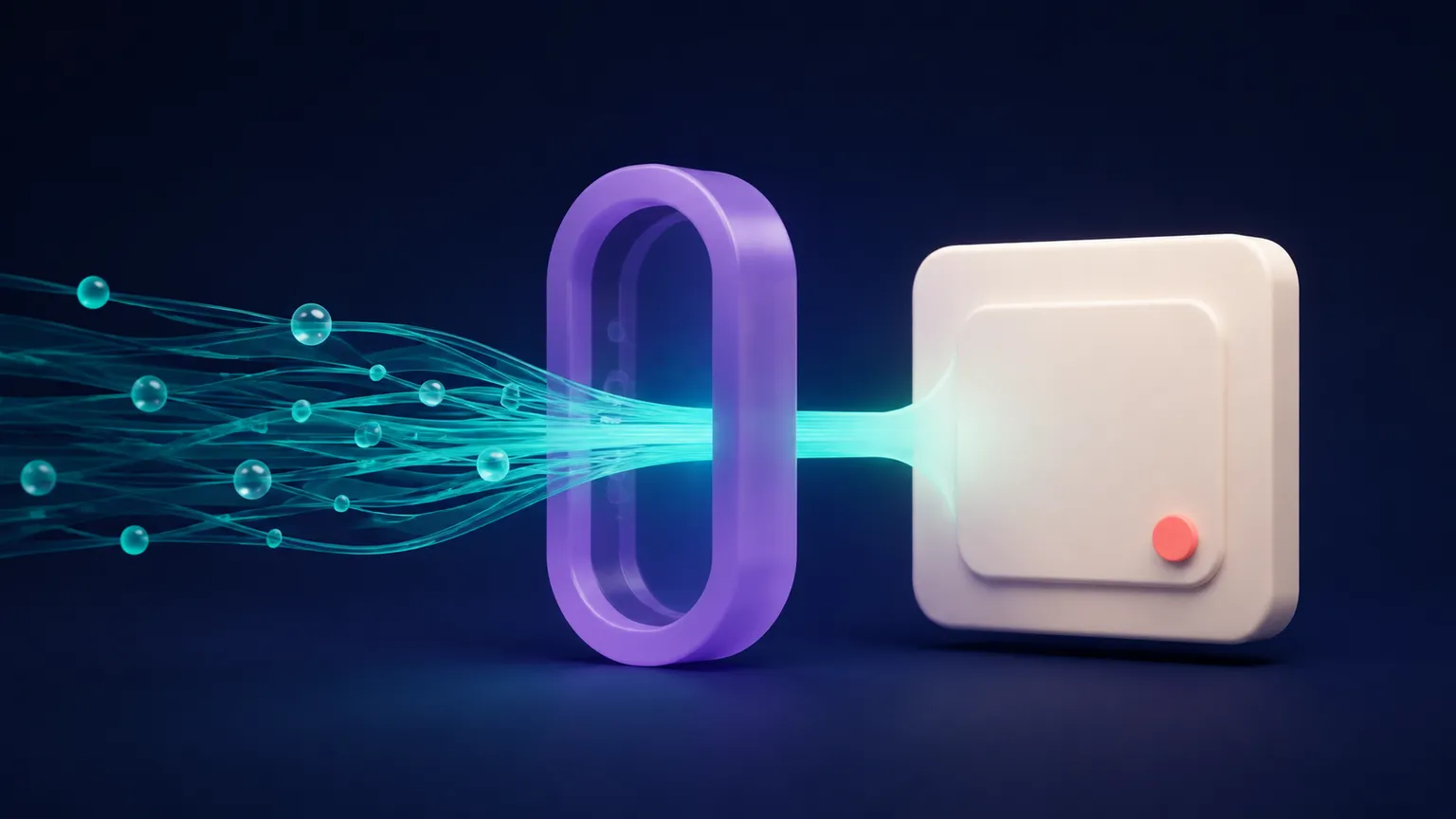 A teal stream flows through a violet lifecycle gate into a warm off-white Compose state panel, with a small coral event marker.