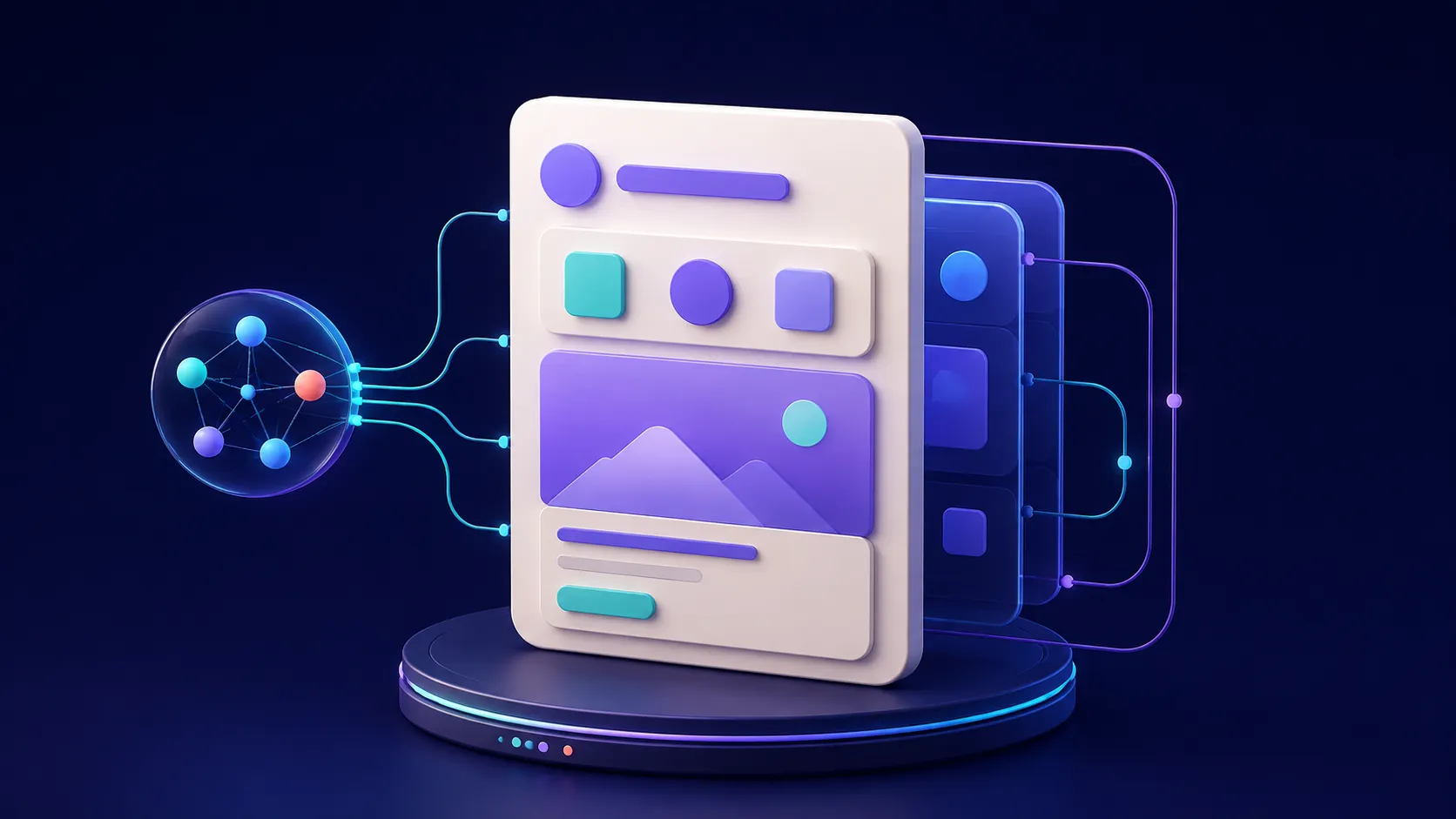 A dark technical illustration of small Kotlin-inspired UI blocks combining into a mobile screen, with state flowing into the blocks.