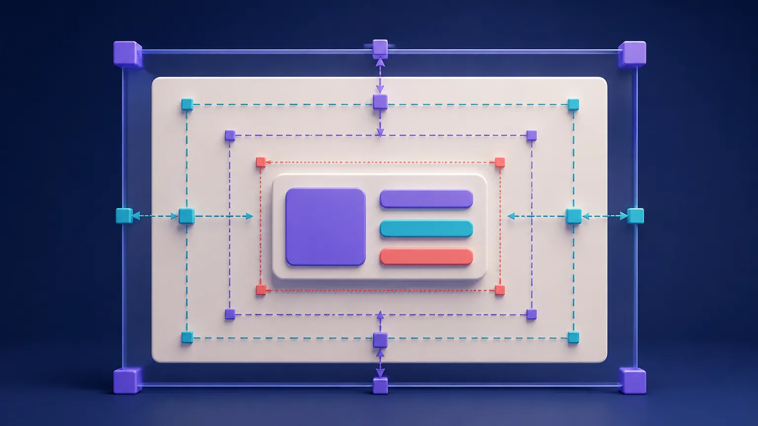A centered Compose-style UI card surrounded by nested measurement boundaries and directional handles.