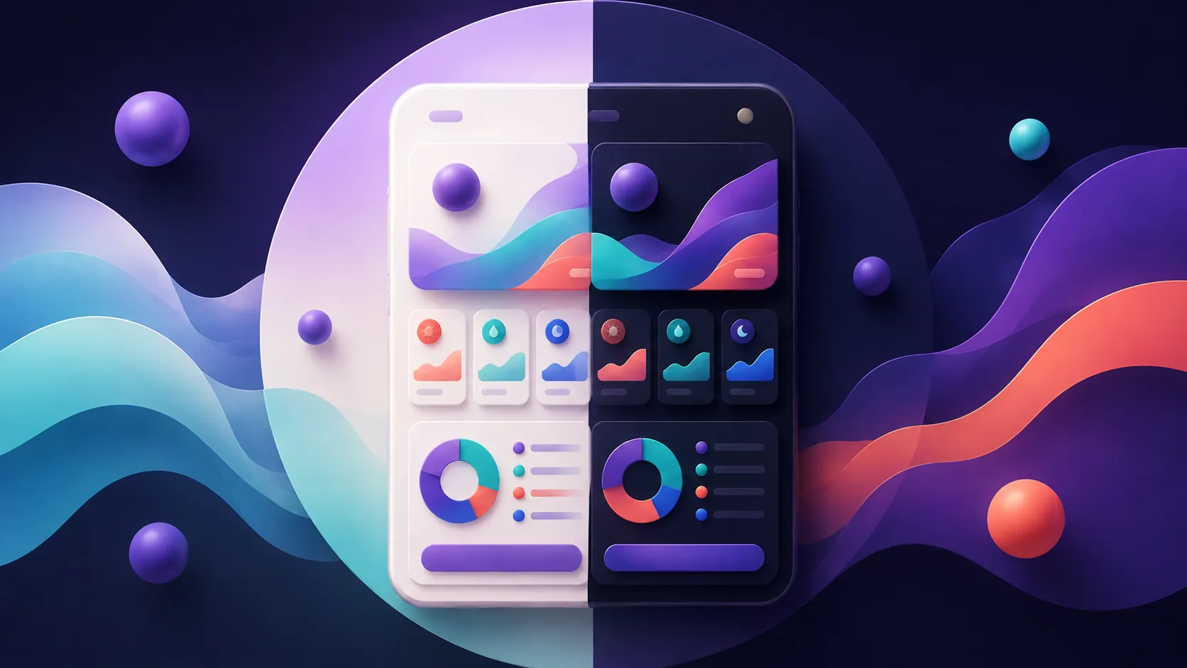 Light and dark Android app interfaces with colorful wallpaper-inspired palettes, illustrating dynamic color in Jetpack Compose.