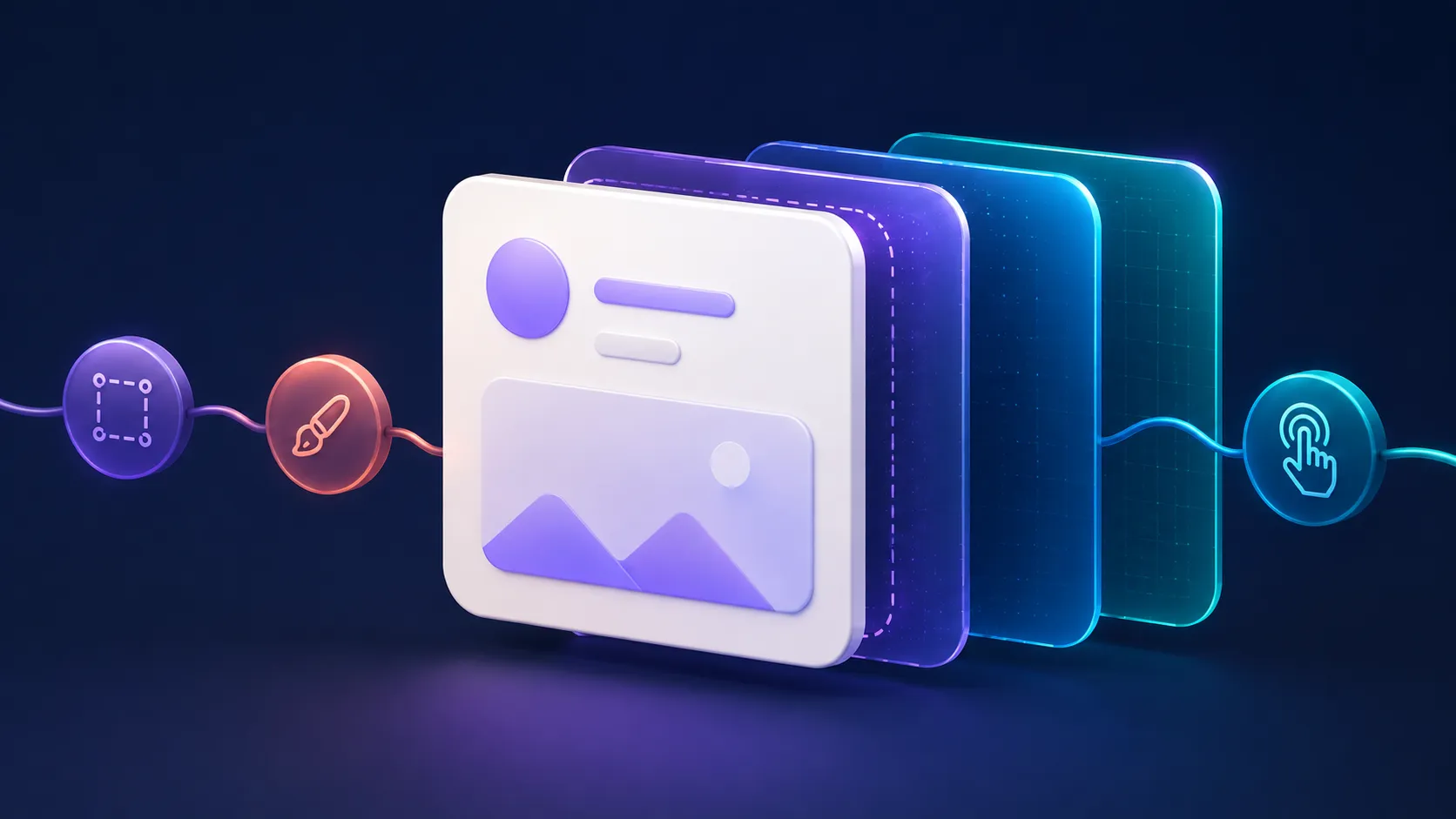 A dark technical illustration of a UI card wrapped in colored layers to represent an ordered Jetpack Compose Modifier chain.