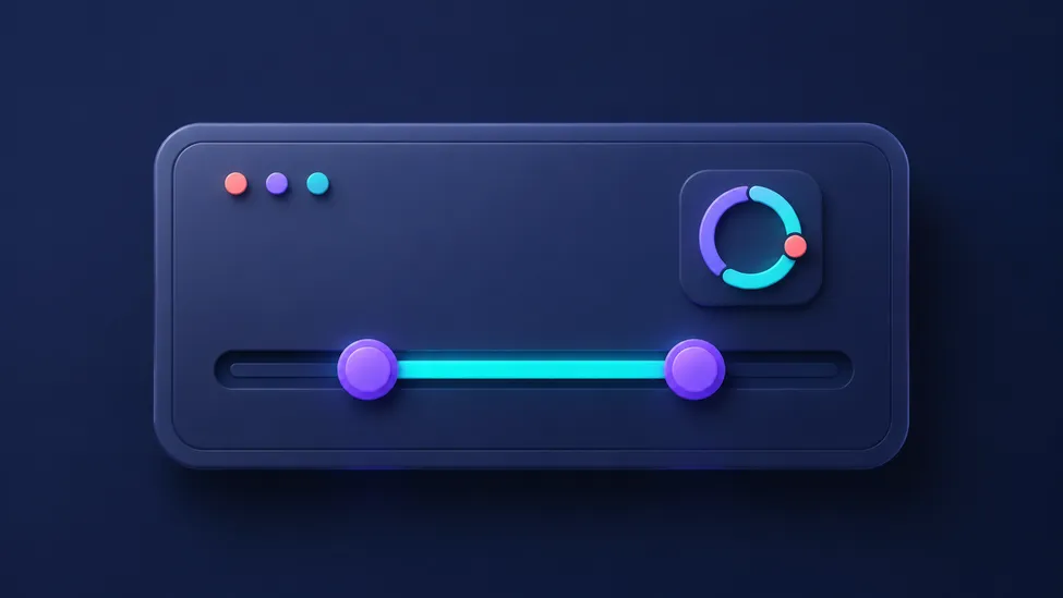 Slider, RangeSlider, and Progress Indicators in Compose An abstract dark control panel with a teal slider thumb, two range handles, and a glowing circular progress ring.