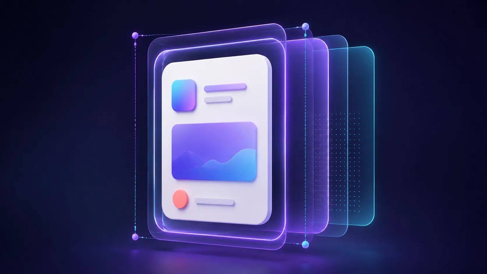 A dark technical illustration of a UI card surrounded by ordered, translucent layers for tap target, padding, clipping, and content.